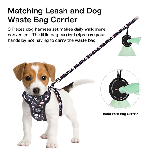 Petmolico Dog Harness for Small Dogs, Cute Harness Vest with Two Leash Clips and Soft Handle, Reflective Easy Walk Puppy Vest - Black Peach, Small - color: Black Peach, size: Small