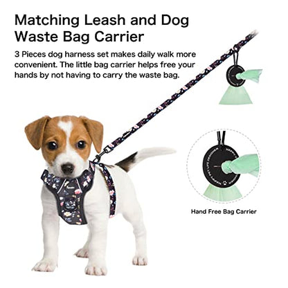 Petmolico Dog Harness for Small Dogs, Cute Harness Vest with Two Leash Clips and Soft Handle, Reflective Easy Walk Puppy Vest - Black Peach, Small - color: Black Peach, size: Small