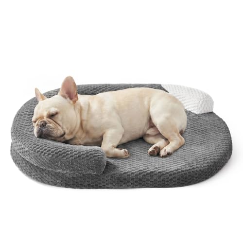 JOEJOY Orthopedic Dog Bed Medium Size Dogs, Waterproof Washable Oval Dog Beds with Removable Cover, Egg-Crate Memory Foam Pet Bed with Bolster Sides & Non-Skid Bottom, Dark Grey, 28''x20'' - color: Dark grey, size: M(28"x 20"x 6")