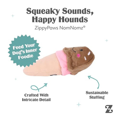 ZippyPaws NomNomz - Dog Squeaky Toys to Keep Them Busy, Funny Food Plush for Small & Medium Dogs, Cute Stuffed Puppy Toy, Pet Products, Gift for Dogs of All Breeds, Soft and Cuddly - Ice Cream - color: Ice cream