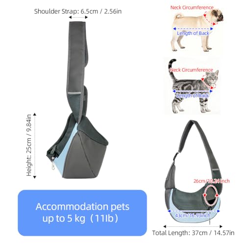 Dog Sling Carrier, Mesh Breathable Puppy Sling with Soft Adjustable Widen Padded Strap, Hand-Free Dog Purse Carriers for Small Dogs Cats, Pet Carrier Backpack for Travel Outdoor, Blue - color: Single Bag-Sky Blue-Large