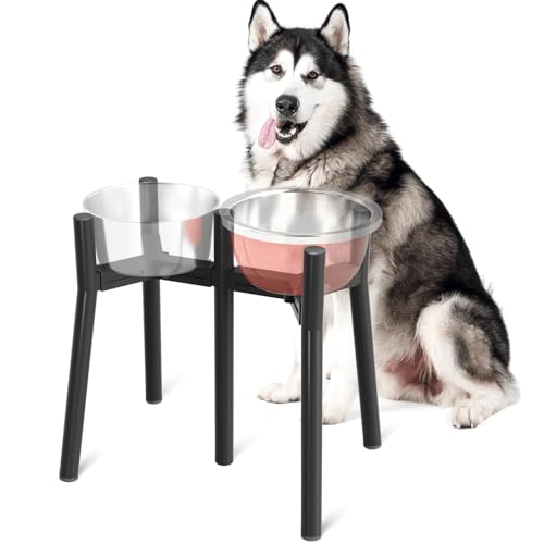 2-in-1 Adjustable Elevated Dog Bowls Stand for 7-10.6" Wide Bowls, Raised Dog Food & Water Bowl Stand, 13.7" Height (Bowl Not Included) - color: Black-HL2, size: Height: 13.7", Width: 7-10.6"