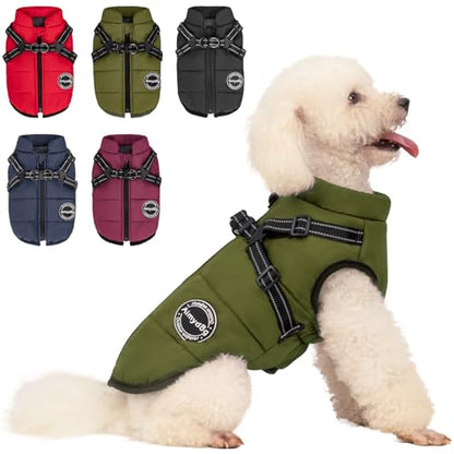 Dog Winter Coat, Warm Dog Jacket Reflective Adjustable Fleece Vest with Harness Built in, Windproof Pet Snow Jacket Snowsuit with Zipper for Small Medium Dogs, Green XS - color: Green, size: X-Small