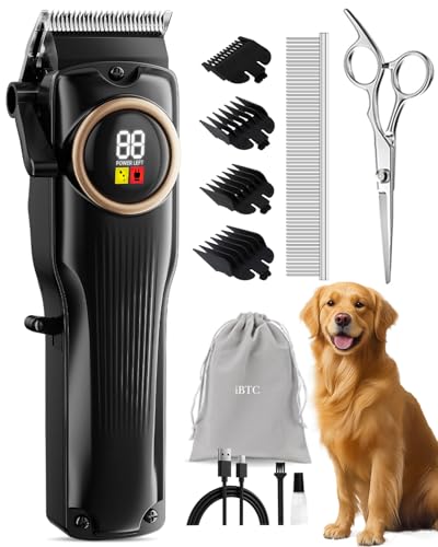 iBTC Pet Grooming Clipper Set for Thick Dense Fur, Professional Low Noise Rechargeable Pet Hair Trimmer with Ceramic Blade & Stainless Steel Scissors, Suitable for Dogs Cats
