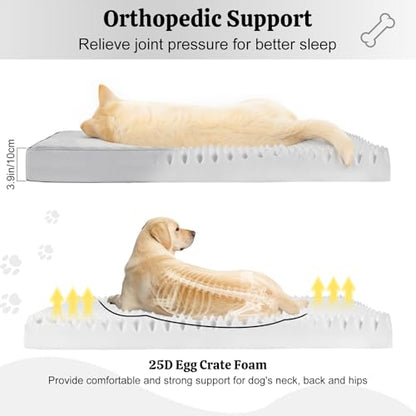 Orthopedic Dog Bed, 44" x 32" Dog Beds Large Sized, Waterproof Pet Mat, Big Pet Mattress Pad with Removable Washable Soft Plush Cover, Egg Crate Foam, Anti-Slip Bottom, Grey - color: Warm Grey
