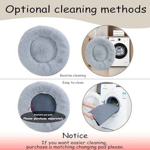 Bunlitent 39'' inch Calming Dog Bed, Plush Anti-Anxiety Donut Dog Bed for Small Medium Large Dogs, Warming Cozy Soft Cute Round Washable, Marshmallow Cuddler Nest Pet Bed, Grey - color: grey, size: 39"L x 39"W x 8"Th