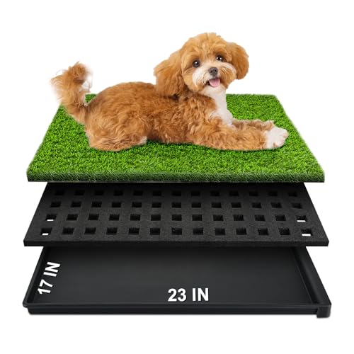 Dog Grass Pad with Tray, 23''X17'' Small Artificial Turf Grass Potty, Reusable Puppy Pee Pads for Dogs, Portable Dog Litter Box for Indoor/Outdoor Potty Training Toilet - size: Small