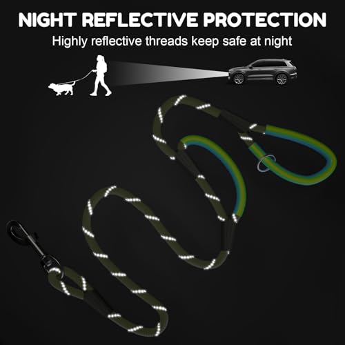 Dog Leash Heavy Duty 4/5/6ft XiaZ 2 Handles Dog Leashes for Medium Large Dogs 1/2 Inch 1000lb Strength Reflective PVC Waterproof-Handles Metal Hook Dual-Handle Rope Leash Nighttime Safety - color: Green, size: 4FT (1/2")