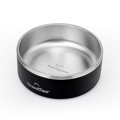 GrandTies Stainless Steel Dog Bowl | Engraved Reusable BPA-Free Insulated Cat & Dog Bowls | Large Heavy Duty Non Skid Spill Proof Bowl | Outdoor Dog Water Bowl (42oz, Midnight Black) - color: Midnight Black, size: 42oz