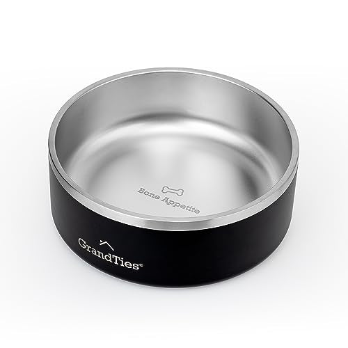GrandTies Stainless Steel Dog Bowl | Engraved Reusable BPA-Free Insulated Cat & Dog Bowls | Large Heavy Duty Non Skid Spill Proof Bowl | Outdoor Dog Water Bowl (42oz, Midnight Black) - color: Midnight Black, size: 42oz