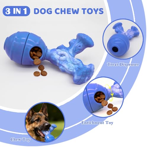 BoYoYo Dog Toys for Aggressive Chewers, 3 in 1 Treat Dispensing Dog Toys to Keep Them Busy, Dog Enrichment Toy for Small, Medium and Large Dogs, Milk Flavor - color: Dark Blue