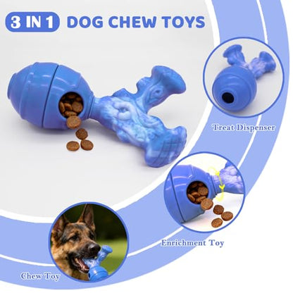 BoYoYo Dog Toys for Aggressive Chewers, 3 in 1 Treat Dispensing Dog Toys to Keep Them Busy, Dog Enrichment Toy for Small, Medium and Large Dogs, Milk Flavor - color: Dark Blue