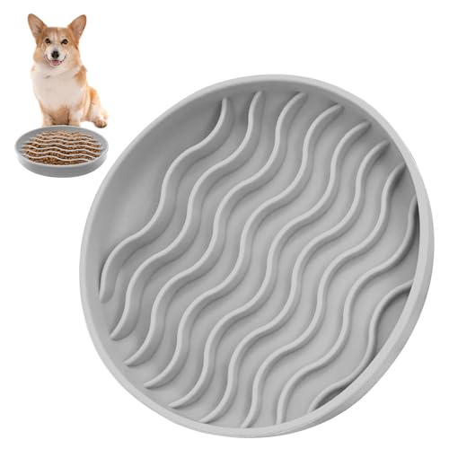 Fhiny Slow Feeder Dog Bowl, Silicone Dog Puzzle Bowl Slow Feeder Puppy Bowls Slow Eating Modern Lick Mat Design Dishwasher Microwave Fit for Fast Eaters, All Small Medium Dogs Puppy Doggy (Grey) - color: Grey