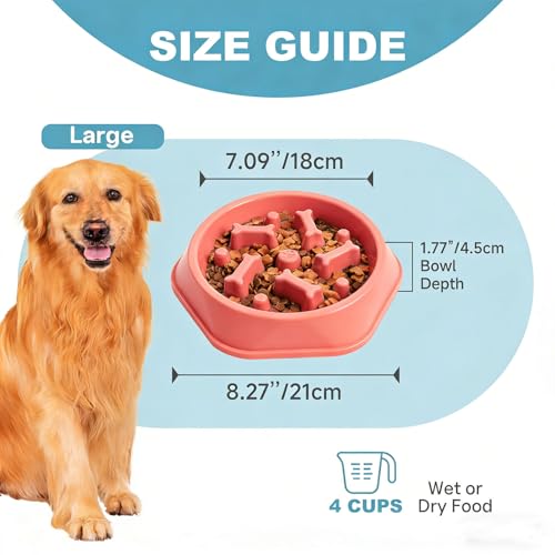 Slow Feeder Dog Bowls Anti Gulping Reduces Gastric Burden Prevents Bloat and Digestive Issues Safe Durable Material Easy to Clean Puppy Slow Feeder Bowl for Healthy Eating Excess Energy Management - color: Pink