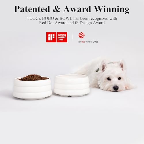 BOBO & Bowl Pet Drinking Bowl (1.2L/40 oz), Food-Grade Ceramic Water Bowl for Small & Medium Dogs - Elevated, Heavy Sturdy, Dishwasher & Microwave Safe, Black - color: White