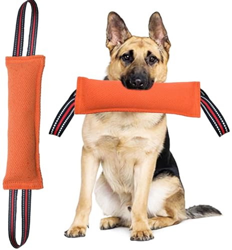 Clysoru Tug Toy for Dogs Tug of War Dog Toy with 2 Strong Red Band Handles Lasting Training Equipment Puppy to Large Dogs Interactive Toy Best for Tug of War Pull Indestructible Rope Toys (Orange) - color: Orange
