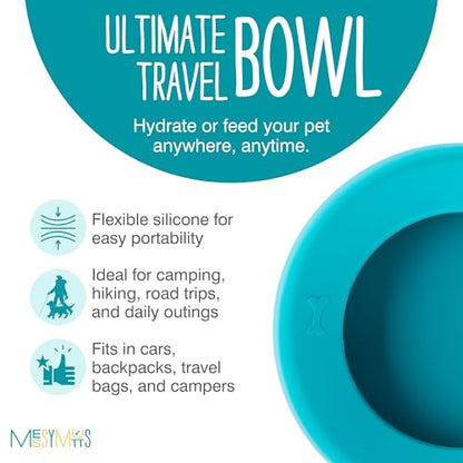 Messy Mutts Silicone Non-Spill Bowl | Dog or Cat Travel Necessity | Splash Less Food/Water Bowl for Pets | Slobber Stopper Water Bowl | 5.25 Cups (Blue) - color: Blue
