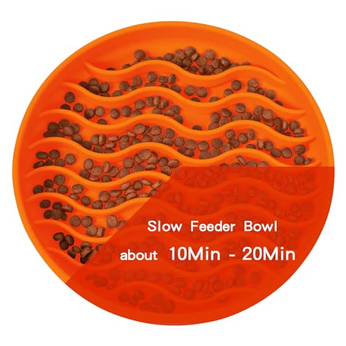 Slow Feeder Dog Bowls, Silicone Food Bowl Anti-Gulping, Pets Puppy Slow Feeder with Suction Cups, Dishwasher Microwave Safe for All Small Medium Dogs, Wave Design Orange - color: orange