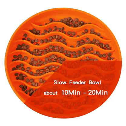 Slow Feeder Dog Bowls, Silicone Food Bowl Anti-Gulping, Pets Puppy Slow Feeder with Suction Cups, Dishwasher Microwave Safe for All Small Medium Dogs, Wave Design Orange - color: orange