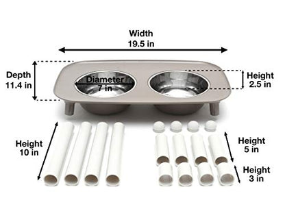 Messy Mutts Elevated Double Feeder with Stainless Bowls | Adjustable Height 3”, 5”, or 10” | Adjustable Standing Feeder for Dogs | 5 Cups per Bowl | Dark Grey - color: Dark Grey