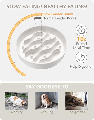 Ceramic Slow Feeder and Water Bowl Set for Medium and Large Dogs, 2.0 Cups Dog Slow Feeder(30oz) and 70oz Water Bowl Set, 8in, White - color: White, size: 8-Inch