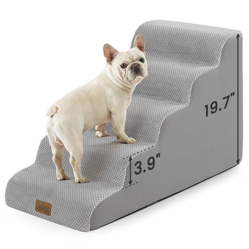 COZY KISS Dog Stairs for Small Dogs 19.7" H, 5-Step Sturdy Foam Dog Steps for Couch, Bed or Sofa, Curved Pet Stairs for Puppy and Older Cat, Doggie Ladder with Washable Cover, 15.7x33x19.7 inch, Gray - color: Gray, size: 5 Step (15.7x33x19.7 inch)