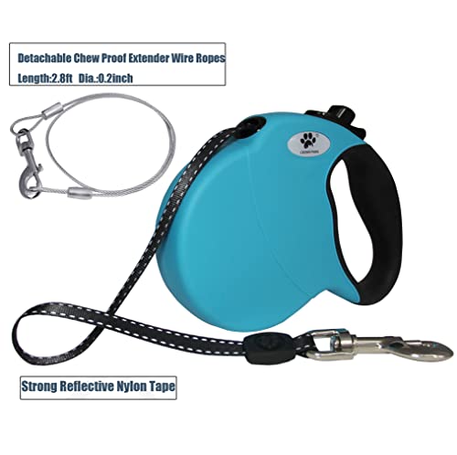 16ft Retractable Dog Leash for Large Breed Dogs up to 110 lbs with a Detachable Chew Proof Extender Wire Ropes (Blue L) - color: Blue, size: Large