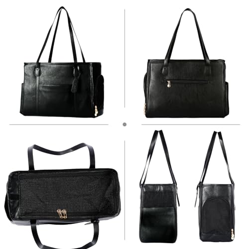 Stylish Dog Purse Carrier, Leather Pet Carrier Bag for Small Dogs Cats Puppy, Airline Approved Soft-Sided Carrier Black - color: Black