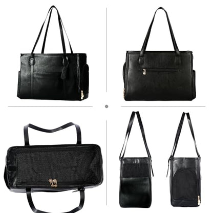 Stylish Dog Purse Carrier, Leather Pet Carrier Bag for Small Dogs Cats Puppy, Airline Approved Soft-Sided Carrier Black - color: Black