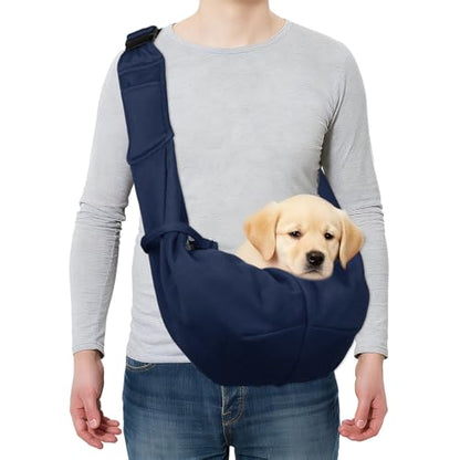Dog and Cat Sling Carrier Up to 16.5 Lbs, Hand-Free Reversible Pet Sling Carrier with Adjustable Strap and Pocket, (Dark Blue, 1 Pcs) Intended for Hiking/Camping/Traveling - color: Dark Blue