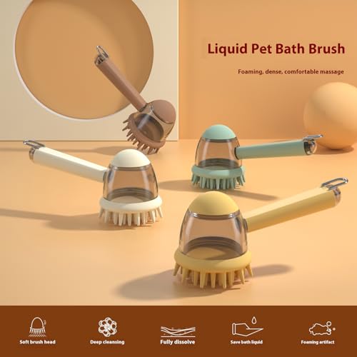 Bristles Dog Bath Brush for Bathing Massage Grooming Tool with Shampoo Dispenser for Efficient Dog Cats Pet Shower Brush for - color: Creamy White