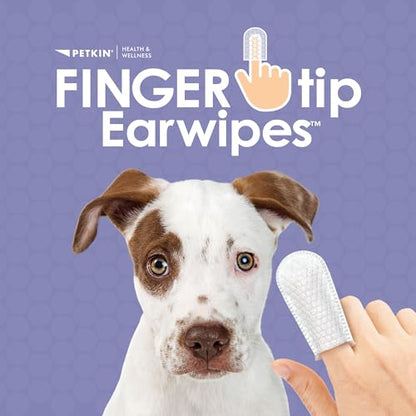 Petkin Fingertip Ear Wipes for Dogs and Cats, 100 Finger Wipes - Slip-On, Snug Fit, Micro-Bristle Fabric - Cleans Ears, Dirt, Odor and Wax - Convenient, Ideal for Home and Travel - Fresh Scent - size: 100ct