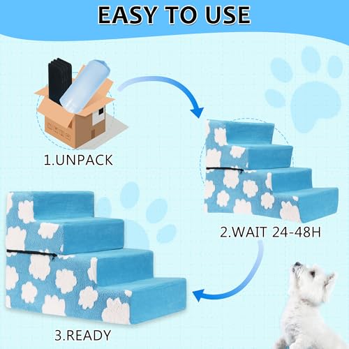 Pet Stairs for Small Dog Stairs for Sofa and Bed High Density Foam Stairs Pet Ladder with Removable Washable Cover Non-Slip Base(4 Steps Blue) - color: 4 Steps Blue