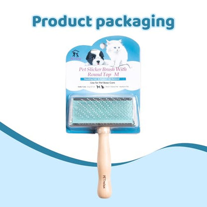 Dog Brush for Long haired Dogs & Cat,Grooming Brush for Shedding, Dematting, Bath, for Short Hair, Poodles, Indoor Cats, pin Brushes for Dog Grooming,Wooden Handle,Wooden Dog Brush