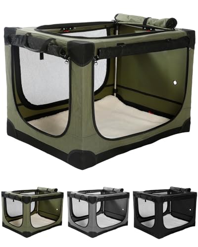 Veraste 30" L x 21" W x 21" H Collapsible Travel Dog Crate, Portable Soft Dog Kennel for Medium Dogs up to 45 lbs, 4-Door Foldable Travel Crate with Durable Mesh & Storage Bag, Green - color: Green, size: 30.0"L x 21.0"W x 21.0"H