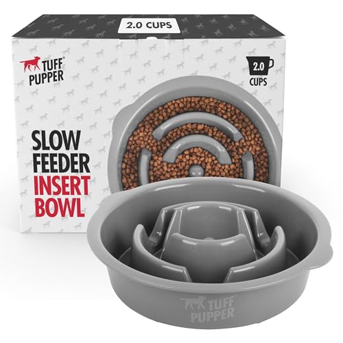 Tuff Pupper Slow Feeder Insert Bowl | Puzzle Maze Slows Down Eating | Elevated Feeder Tray Bowls | Standalone Dog Bowl | Pet Bowls Insert | Easy Clean Dishwasher Safe (2 Cups - Fits 7.5-8 Inch Hole) - size: 2 Cup - 7.5-8 Inch Feeder Holes