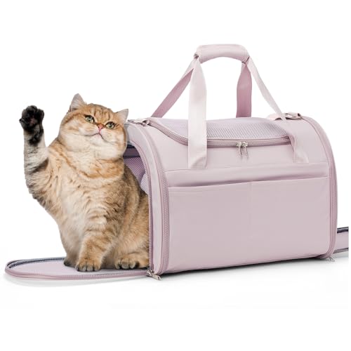 Cat Carrier Soft, Pet Dog Carrier Soft-Sided Airline Approved, Pet Travel Carrier Up to 20lbs, Collapsible Cat Carrier Dog Carrier for Medium Cats Small Dogs, Pink - color: Pink