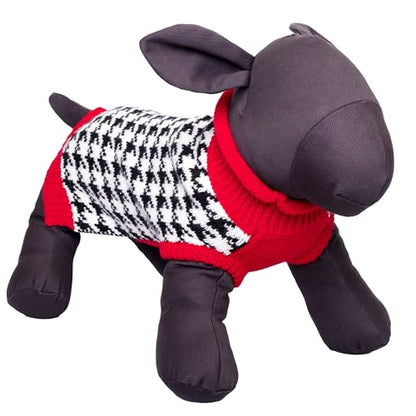 THE WORTHY DOG Houndstooth Sweater & Scarf Set Dog Sweater – Warm Pullover Dog Clothes with Leash Opening, Acrylic Double Knit & High-Cut Belly - Black, X-Small - color: Houndstooth - Black/White/Red, size: X Small
