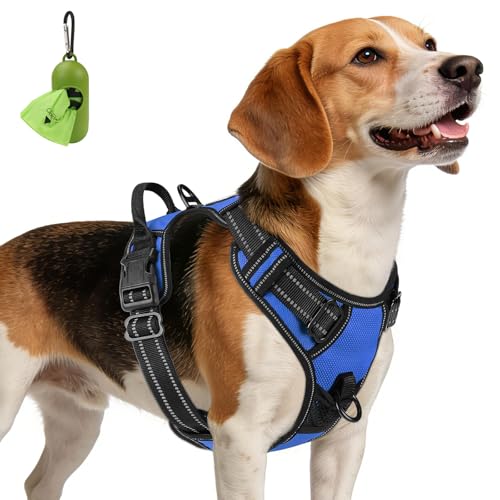 Joytale No Pull Dog Harness Medium Sized Dog, Reflective Pet Vest with Front Clip, Adjustable Soft Padded Harnesses with Easy Control Handle for Training and Walking, Navy Blue, M - color: Navy Blue, size: Medium