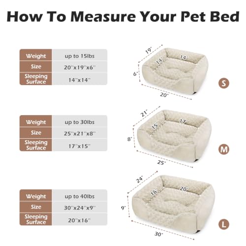 INVENHO Large Dog Bed Rectangle Washable Orthopedic Soft Calming Sleeping Durable Pet Cuddler with Anti-Slip Bottom - color: Cream, size: L(30"x 24"x 9")