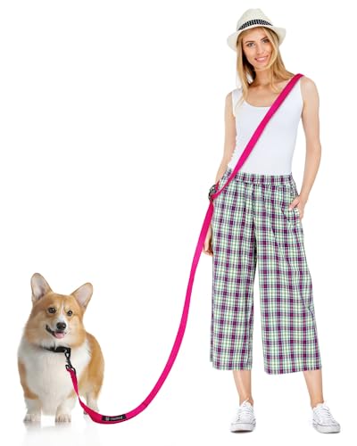 Hands Free Dog Leash, 5.9-8.2ft Multifunctional Crossbody Rope with Explosion-Proof Handle and Adjustable Training Hands Free Leash for Medium Dogs Walking,Pink - color: Rose Pink
