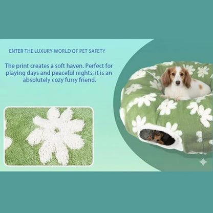 SnugTail Dachshund Tunnel Bed - Flower Design Plush Foldable Dog Bed (Medium)