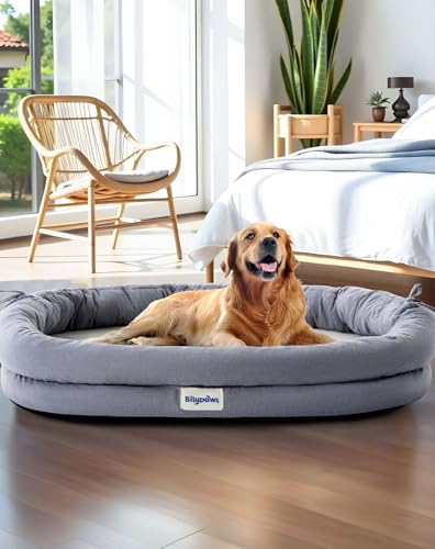 Orthopedic Dog Bed for Large Dogs, Pet Sofa Bed with Egg Crate Foam, 4-Sided Bolster, Removable Washable Cover & Anti-Slip Bottom, XX-Large Gray - color: Gray, size: XXL - (48.0"L x 35.0"W x 7.5"Th)