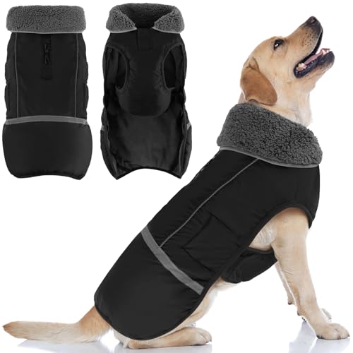 Doglay Dog Coat, Waterproof Dog Jacket Pet Winter Coat for Cold Weather with Thicken Furry Collar, Reflective Puppy Winter Jacket Warm Fleece Lining for Small Medium Large Pets - color: Black, size: S(Chest : 11-18.11" , Back : 9.84")