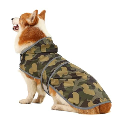 Dog Raincoat for Large Dogs Waterproof Jacket Hooded Rain Coats with Reflective Strips Leash Hole & Poncho Adjustable Fit (CamoDuck,L) - color: Camo Ducks, size: Large