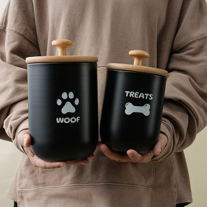 Dog Treat Container Set of 2, Dog treat jar with Airtight Lid, Small dog food container, Dog Cookie Jar for kitchen Counter, Treats Canister, Pet Treat Container 8.3x4.9 & 7.1x4.3 (Black) - color: Black