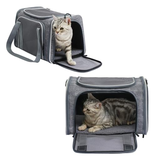 Cat Carrier - Soft-Sided Dog Pet Carrier, Portable Foldable Pet Bag up to 28 Lbs, Airline Approved Travel Puppy Carrier (Large, Light Grey) - color: Light Grey, size: 19.7"L x 12"W x 12"H