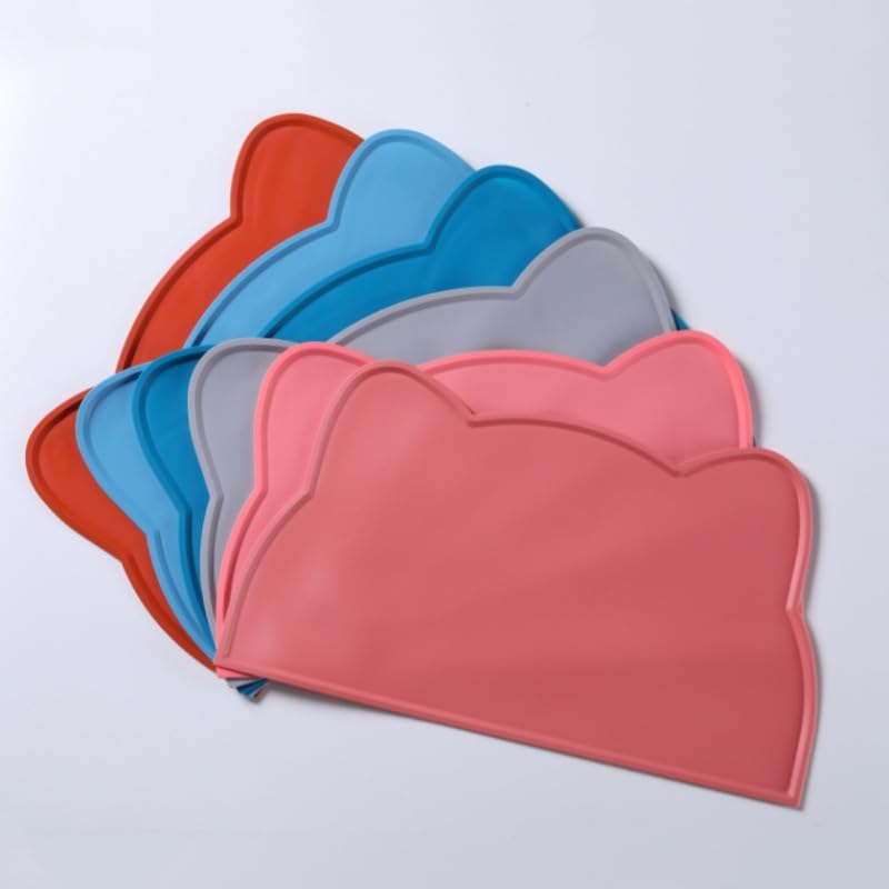 Silicone Pet Feeding Mat Non-Slip Waterproof Dog Cat Food Bowl Tray Easy to Clean for Floor (Pink) - color: pink