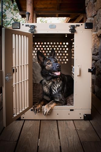 K9 Kennel Boss Aluminum Collapsible Dog Crate, Heavy Duty Folding Kennel - Large (Tan) - color: Tan, size: 41.6"L x 29.7"W x 33.9"H
