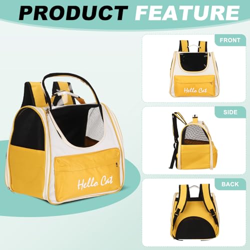 Cat Backpack Carrier, Large Space & Breathable, Ventilated Mesh Design Pet Backpack for Cats or Small Dogs, Intended for Hiking/Camping/Traveling (Yellow, 14.6"x9.8"x13.4") - color: Yellow